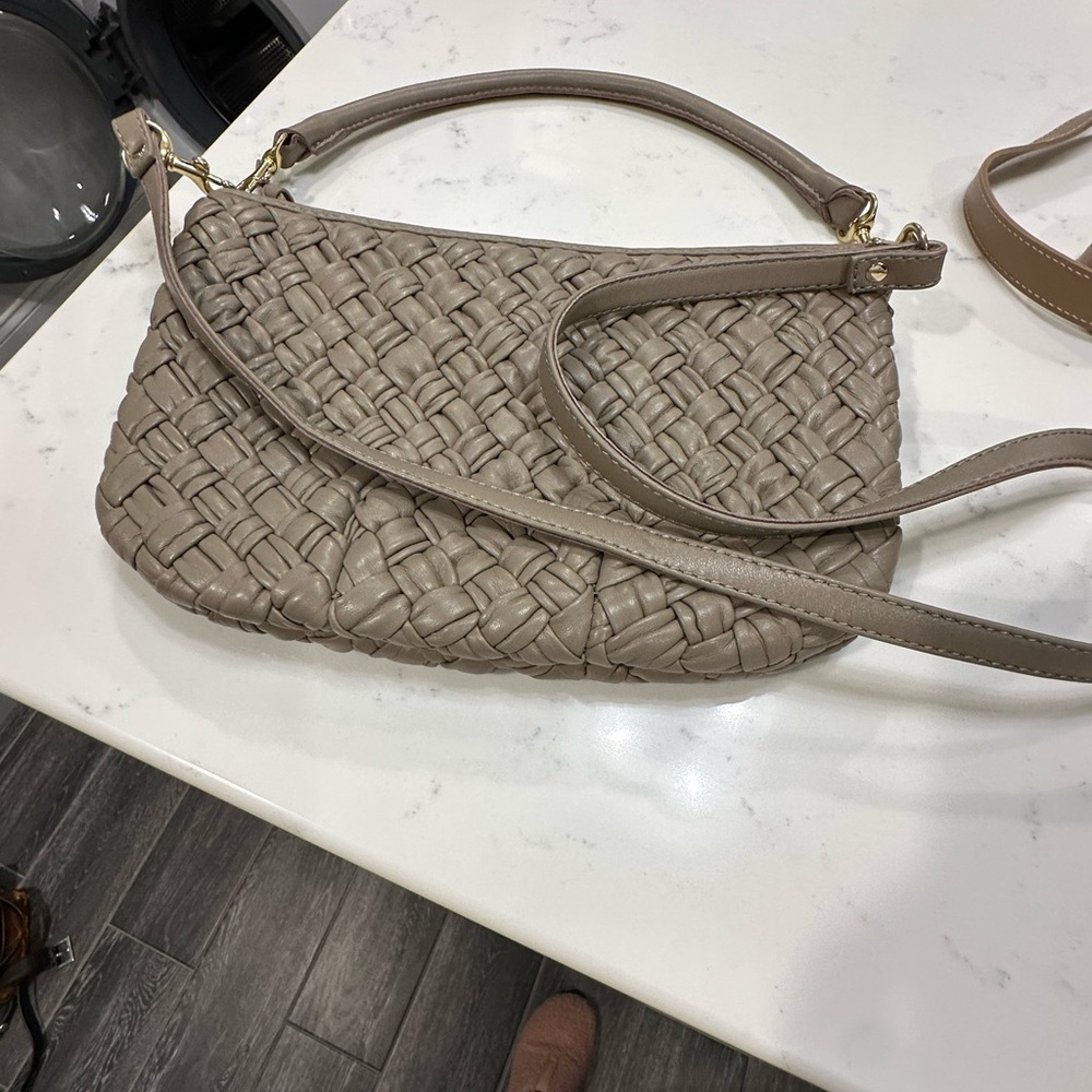 Elegant Taupe Woven Shoulder Bag
